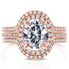 14K Rose Gold Over Moissanite and White Diamond Halo 3-pieces Wedding Ring Set