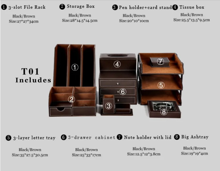 school brown desk set leather items office desktop stationery