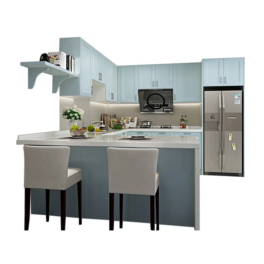 Customized Classic Style Blue Color Solid Wood Shaker Door Kitchen