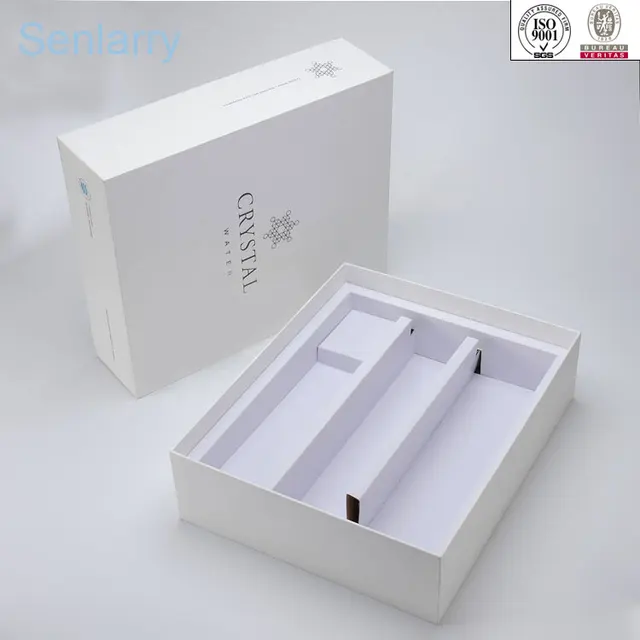 white cardboard lid and bottom gift box packaging with paper