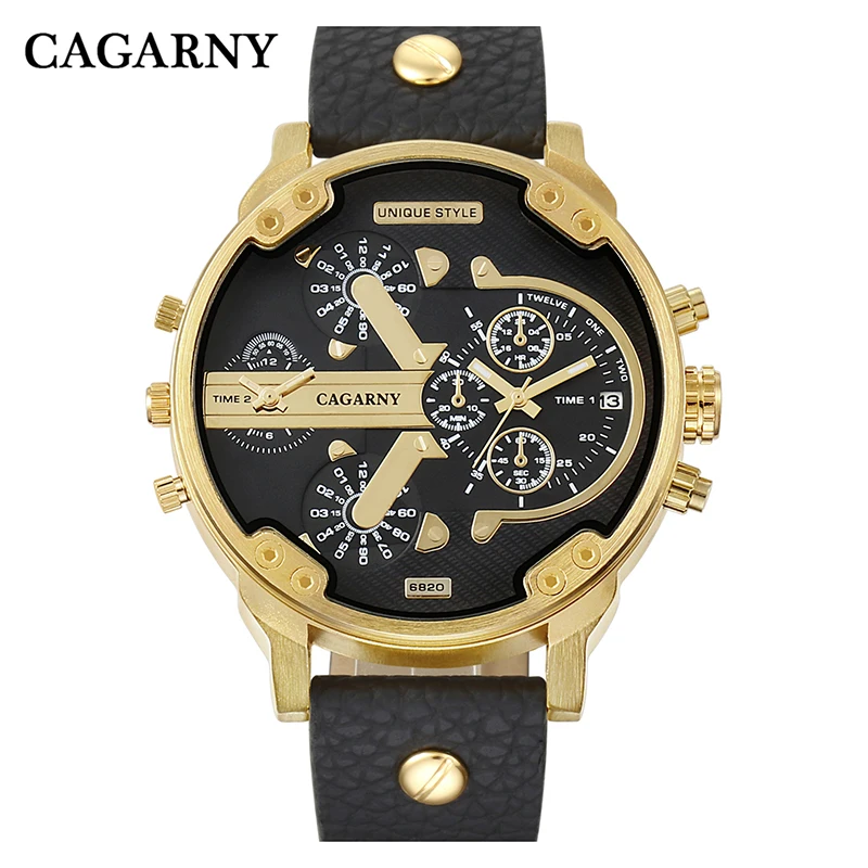 

Trend 2018 Montre Homme Sport Men Leather Strap Calendar Clock Military Double Time Quartz Luxury Brand CAGARNY Men Wrist Watch