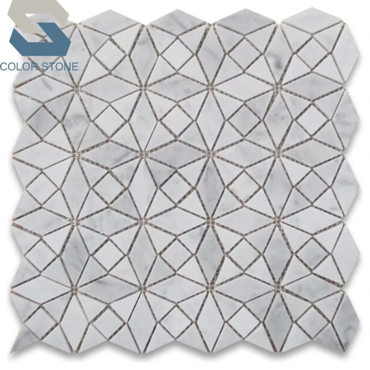 Kitchen backsplash tiles rhombus carrara white marble mosaic pattern