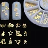 Mixed Design Golden Color Nail Art Thin Metal Christmas Nail Art Decorations With Wheel Box Package