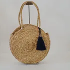 Hand Made Custom Branded Hand Made Round Shoulder Sea Grass Bag Summer Beach Bag
