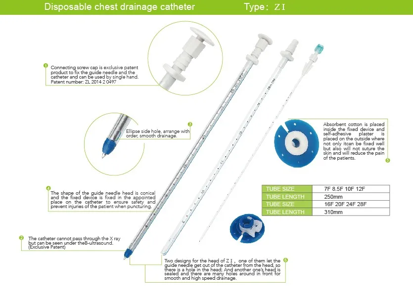 ce/iso approved chest drainage catheter w/ trocar