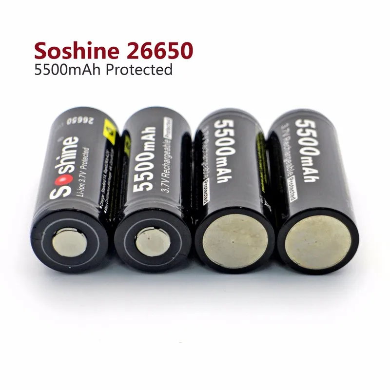 Pcs Soshine 5500mah 26650 Battery Protected 26650 50 OFF