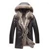 Men Sheepskin Leather with Raccoon Fur Trim Coat