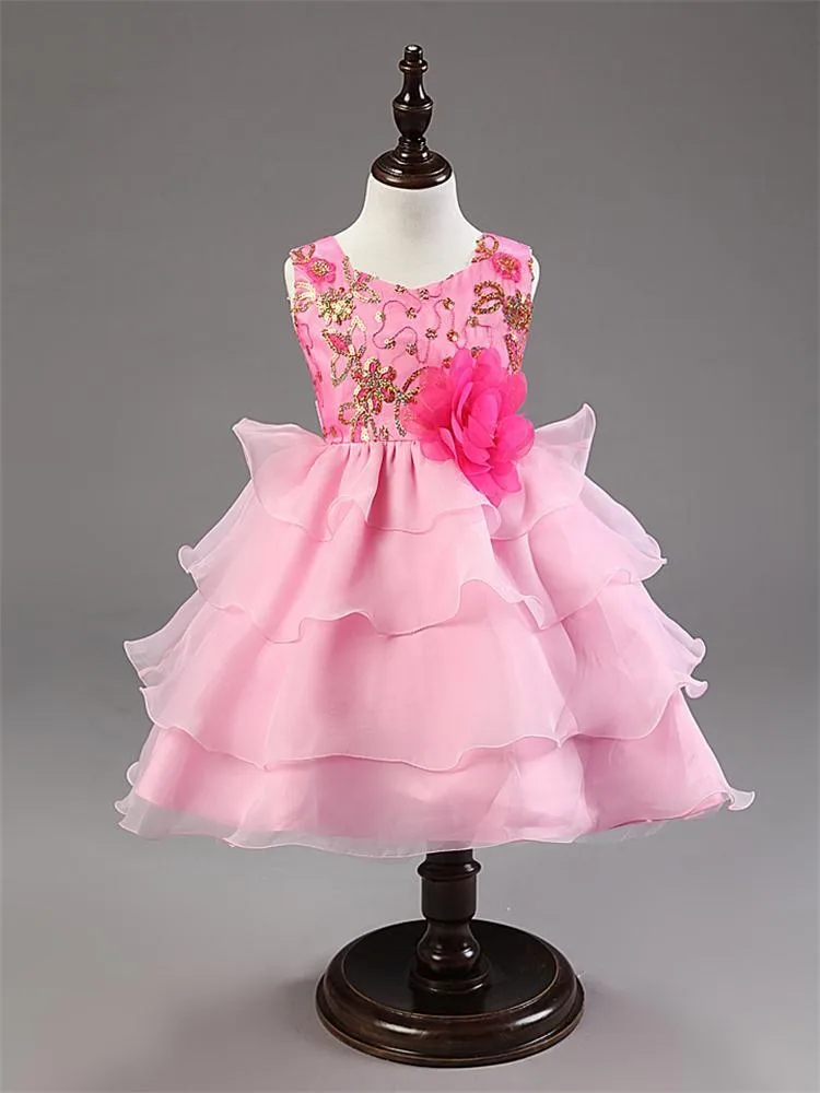 2015 free shipping sequins flower girls dresses for party wedding baby girl baptism dress tulle layered 1 year birthday dress