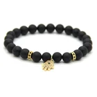 Natural stone matte black onyx mens bracelet made by hamsa pendant charms