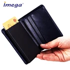 Fashion Wallet Custom Leather Metal Acrylic Plastic Case Mens Push Button Credit Wallet RFID Blocking Card Holder Anti Theft Wallet