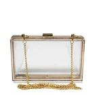 Wholesale Custom Women Lady Fashion Transparent Resin Evening Bag Clear Boxed Purse Crossbody Handbag Acrylic Clutch Bag
