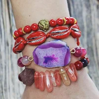 

LS-D1033 HOT Selling agate charm stack bracelet jewelry, cherry chip beads stack bracelet jewelry, cowrie shell macrame bracelet