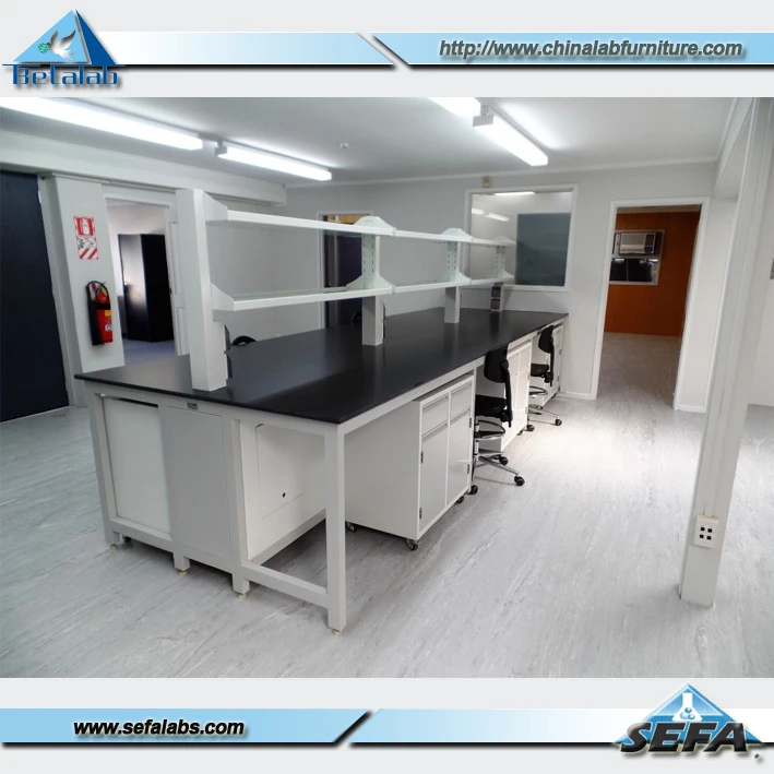 School Science Steel Workbenches With Sink And Hanged Cabinet Used
