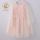 Nimble Eco-friendly Applique Flower Long Sleeve Pink Princess Girl Kids Dress Form