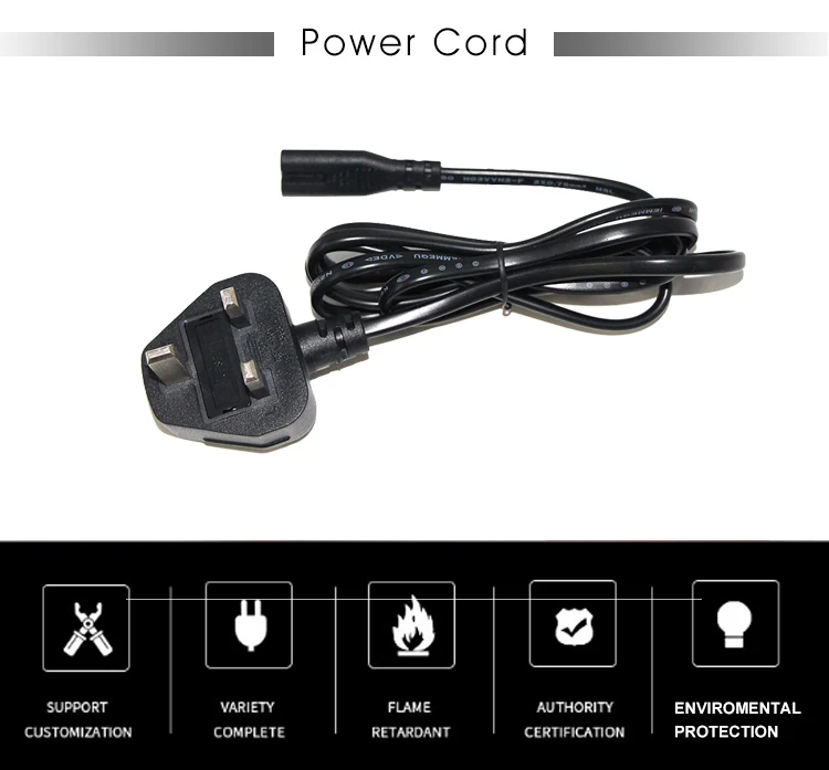 1 Metre Black Figure 8 Mains Power Extension Cord UK 3 Pin Cord IEC C7 Lead