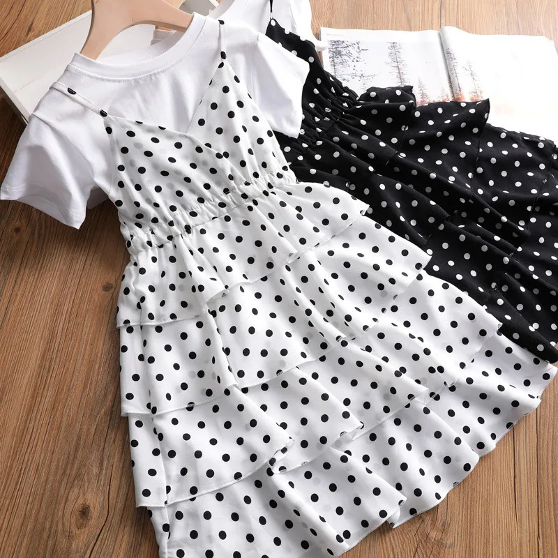 Children Girl Clothes Set Short-sleeved T-shirt with O collar Shirts and Polka Dots Sling Dress 2Pcs Summer clothes set, Picture show
Children Girl Clothes Set Short-sleeved T-shirt with O collar Shirts and Polka Dots Sling Dress 2Pcs Summer clothes set, Picture show