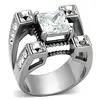 New Coming 316L stainless steel 4 prong setting 9*9 Square Cut CZ & Side Accents men's rings size 8-13