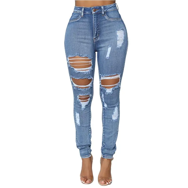 Hot Sale Good Quality High Rise Distressed Jeans, N/a