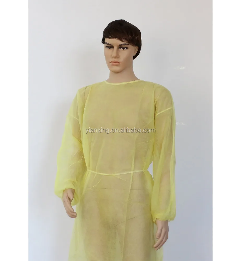 yellow surgical gown with elastic cuffs