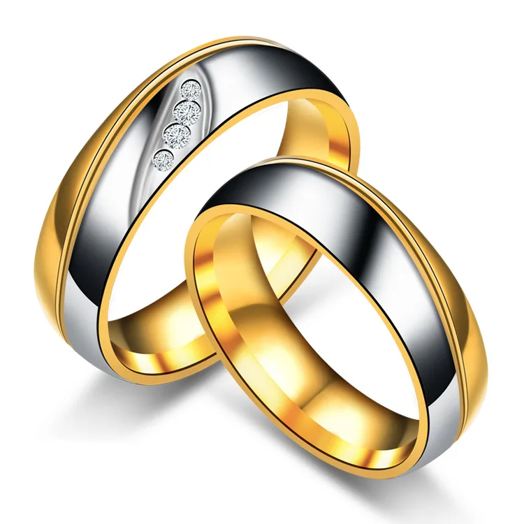 Stainless steel couple ring stainless steel diamond wedding rings gold 18k fashion Korean cubic zirconia ring