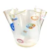5in H x 5in DIA Crystal/Gold Fazzoletto (Handkerchief) Murano Glass Vase w/Millefiori