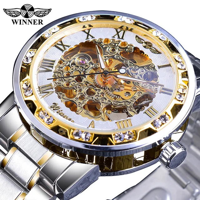 Winner Transparent Fashion Diamond Watch Gear Movement Retro Royal Design Men Mechanical Skeleton Wrist Watches Relogio, 8 colors
Winner Transparent Fashion Diamond Watch Gear Movement Retro Royal Design Men Mechanical Skeleton Wrist Watches Relogio, 8 colors