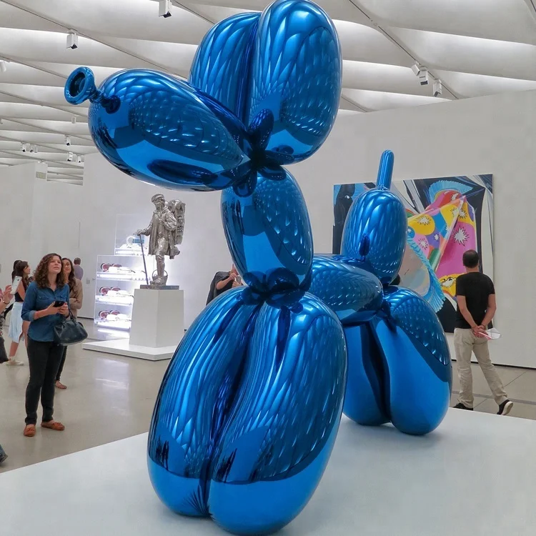 Los artistas contemporáneos moderno pulido azul 304 de acero inoxidable globo perro escultura para jardín al aire libre