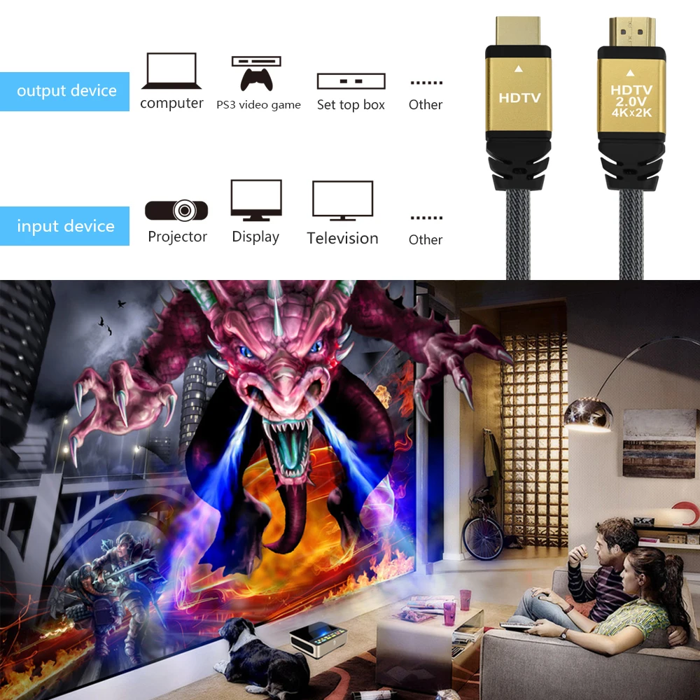 HDTV HD MI 2.0 A to A custom extension braided drop fiber active optic audio video 8k connection hdm i cable - ANKUX.COM