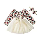 Top quality baby girls dress cheap long sleeve kids party princess lace tutu dress with headband