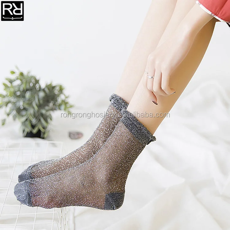 Soft Cute Breathable Women Ladies Lace Glitter Ankle Dress Socks