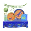 Dinosaur Party Supplies Set - Plates, Cups, Napkins, Happy Birthday Banner, Table Cover, Cutlery Decoration Kit