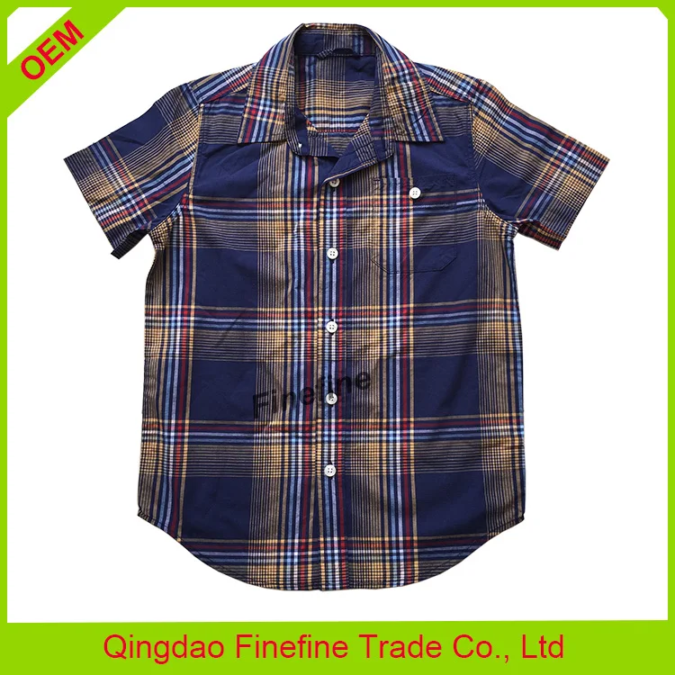 Summer yarn dyed check short sleeve kids boys fancy shirts