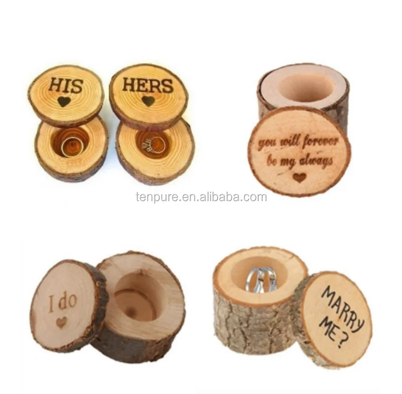 Vintage Wooden Printed Chic Wedding Ring Box Bearer Valentine Gifts For Girlfriend Boyfriend Engagement Ring Holder Organizer