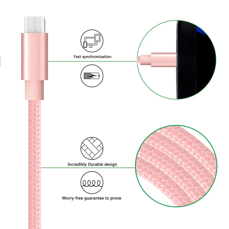 Hot Sale Custom Braided USB Cable Premium QC3.0 2.4A Fast Charger Sync Data USB C Cable For Android Micro USB Cable - ANKUX.COM