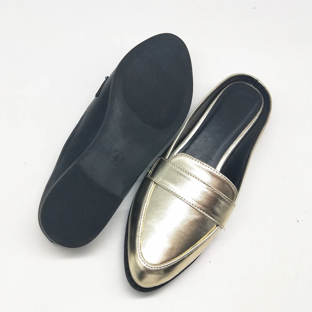 good quality lady women flat gold color slipper casual shoes