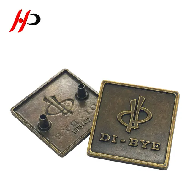 customized cheap logo antique brass vintage printed metal