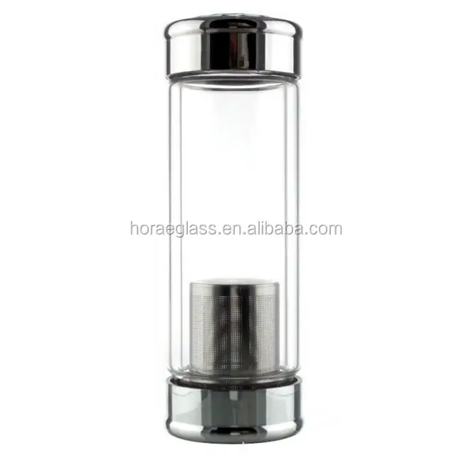 new product 350/400/450/500ml Heat Resistance Double Wall Glass Bottle with tea infuser