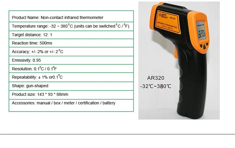 Best Price Gun handheld Type Industrial Digital Non-contact Laser Infrared IR Thermometer with Backlight Display