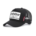 Wholesale high profile black custom men embroidered logo 5 panel Mesh Trucker Hat with patch
