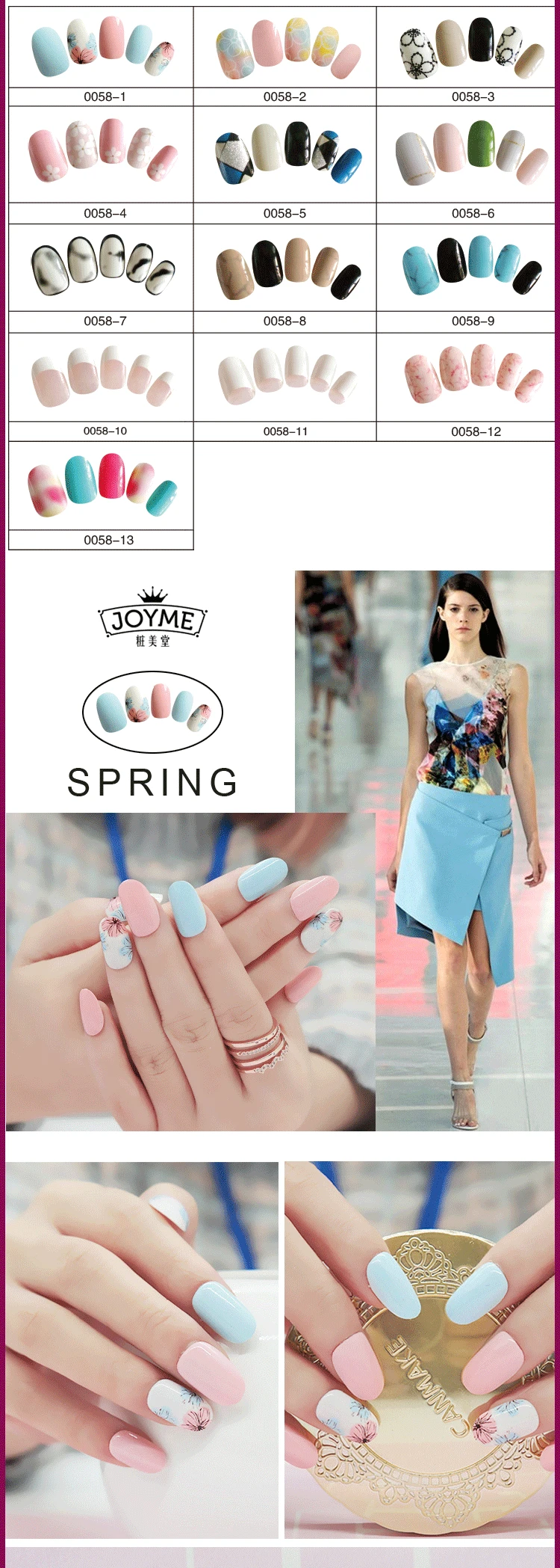 2017 custom colorful elegant artificial nail art design with glue