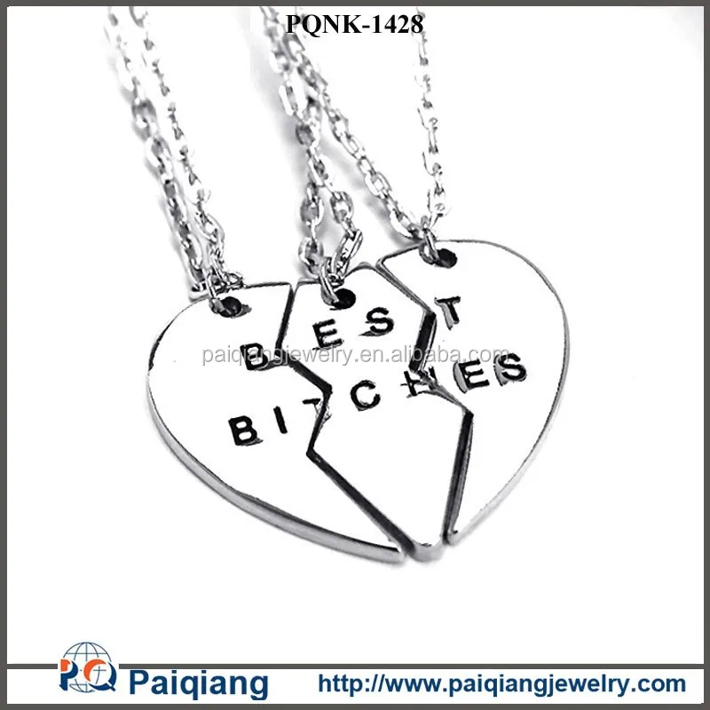 New arrival fashion silver plated three part broken heart necklace