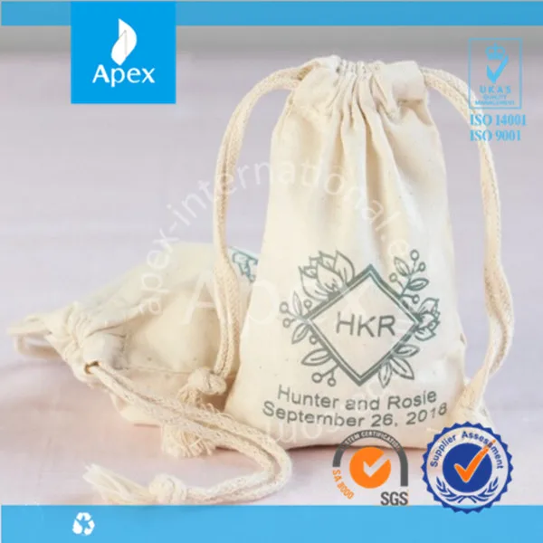 nature color cord drawstring cotton gift bag for wedding