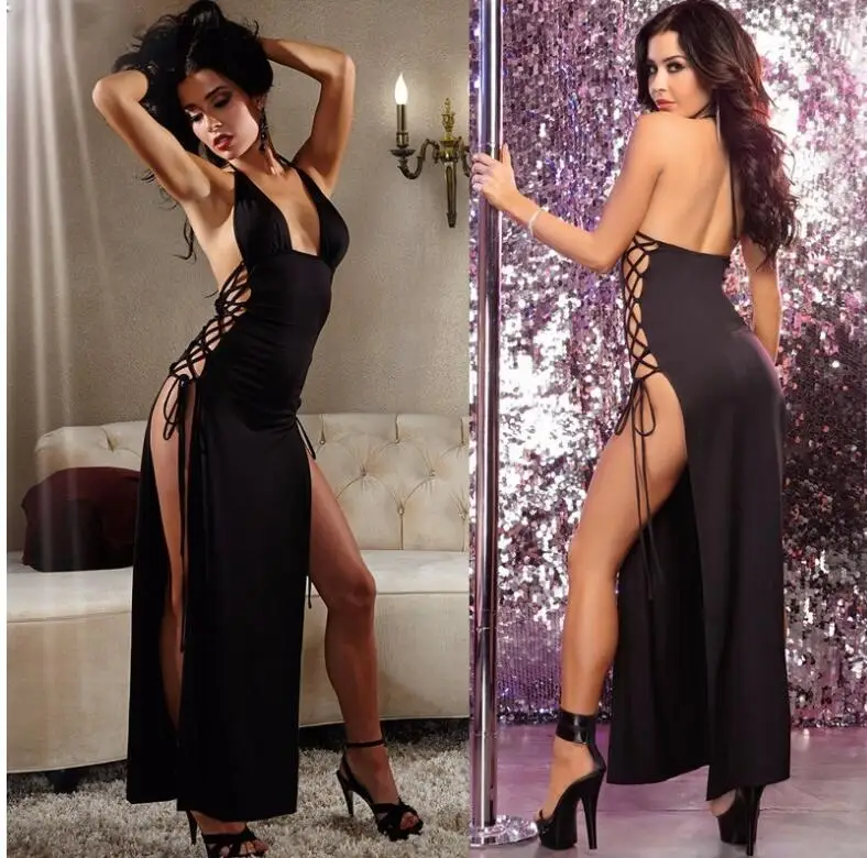 Sexy black dress with sexy lingerie hanging around the side of the neck, Black,red
Sexy black dress with sexy lingerie hanging around the side of the neck, Black,red