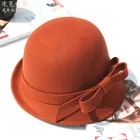 Blaze Orange Wool Felt Church Warm Hat for Women