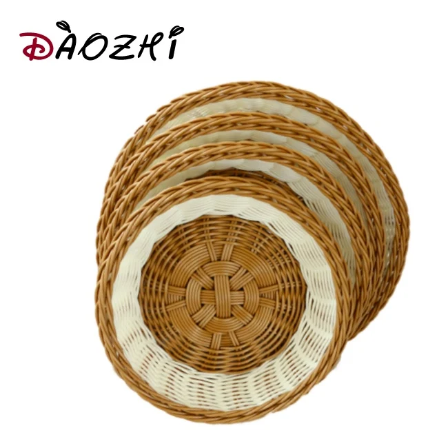 wicker fruits basket storage hand work plastic rattan basket