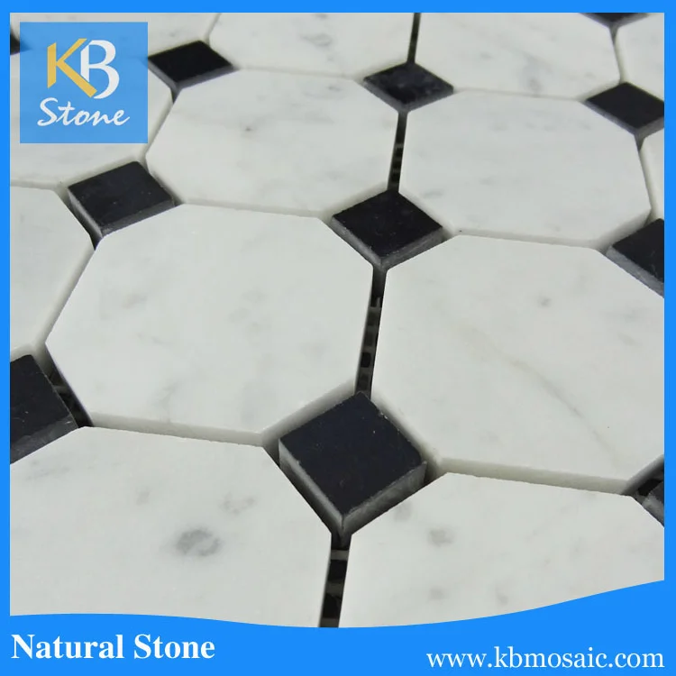 Bianco Carrara-azulejo De Mosaico Octagonal Pulido De Mármol Blanco Con