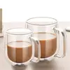 Double wall 250ml 350ml borosilicate glass cup drinks coffee tea cups with handle
