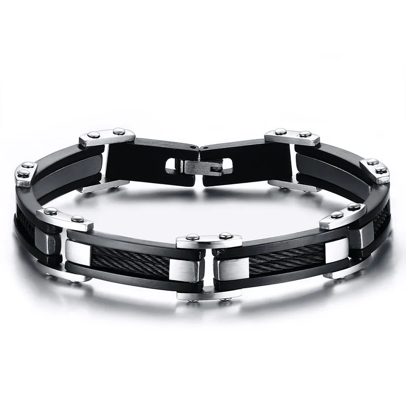 Black Stainless Steel Fashion Wholesale Custom Chian Bracelet For Men