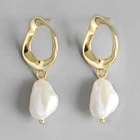 Natural freshwater pearl 925 Sterling Silver Dangle Earrings for Women Simple 2019 Fashion Gold Baroque Earrings Jewelry