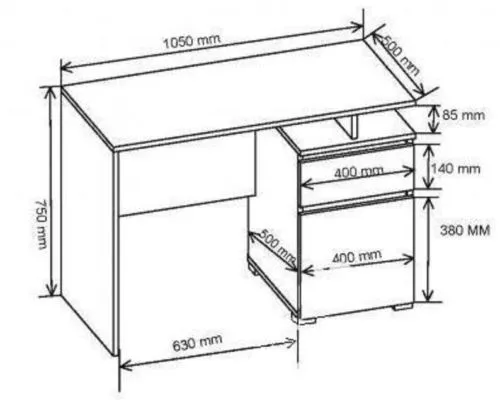 Чертеж стола с выдвижными ящиками